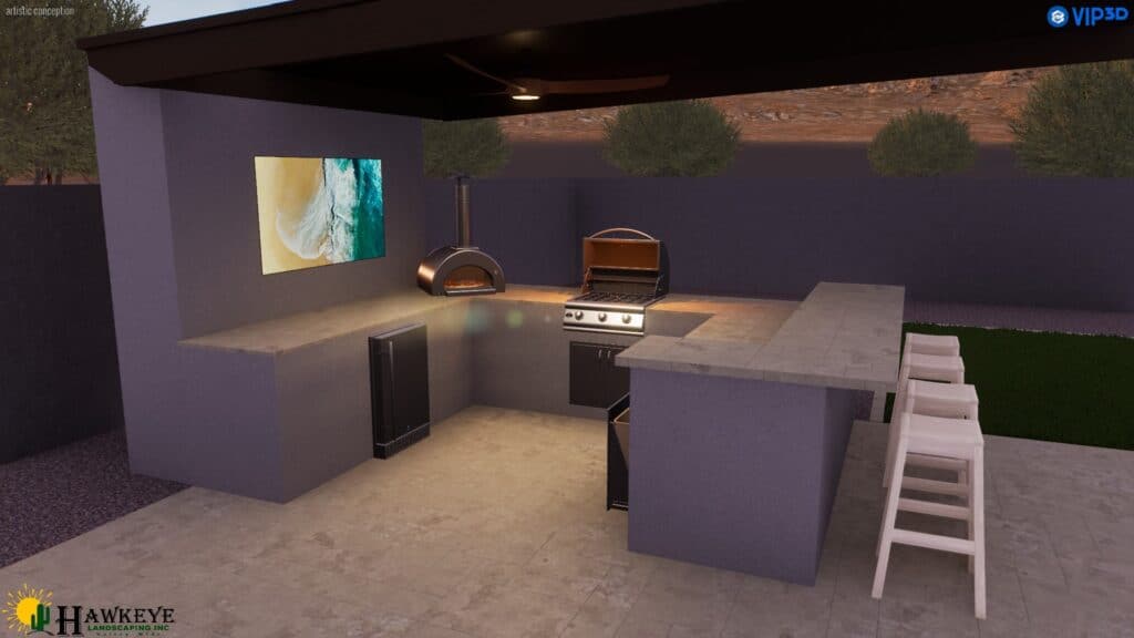 3D Design of outdoor kitchen by Hawkeye Custom Landscaping